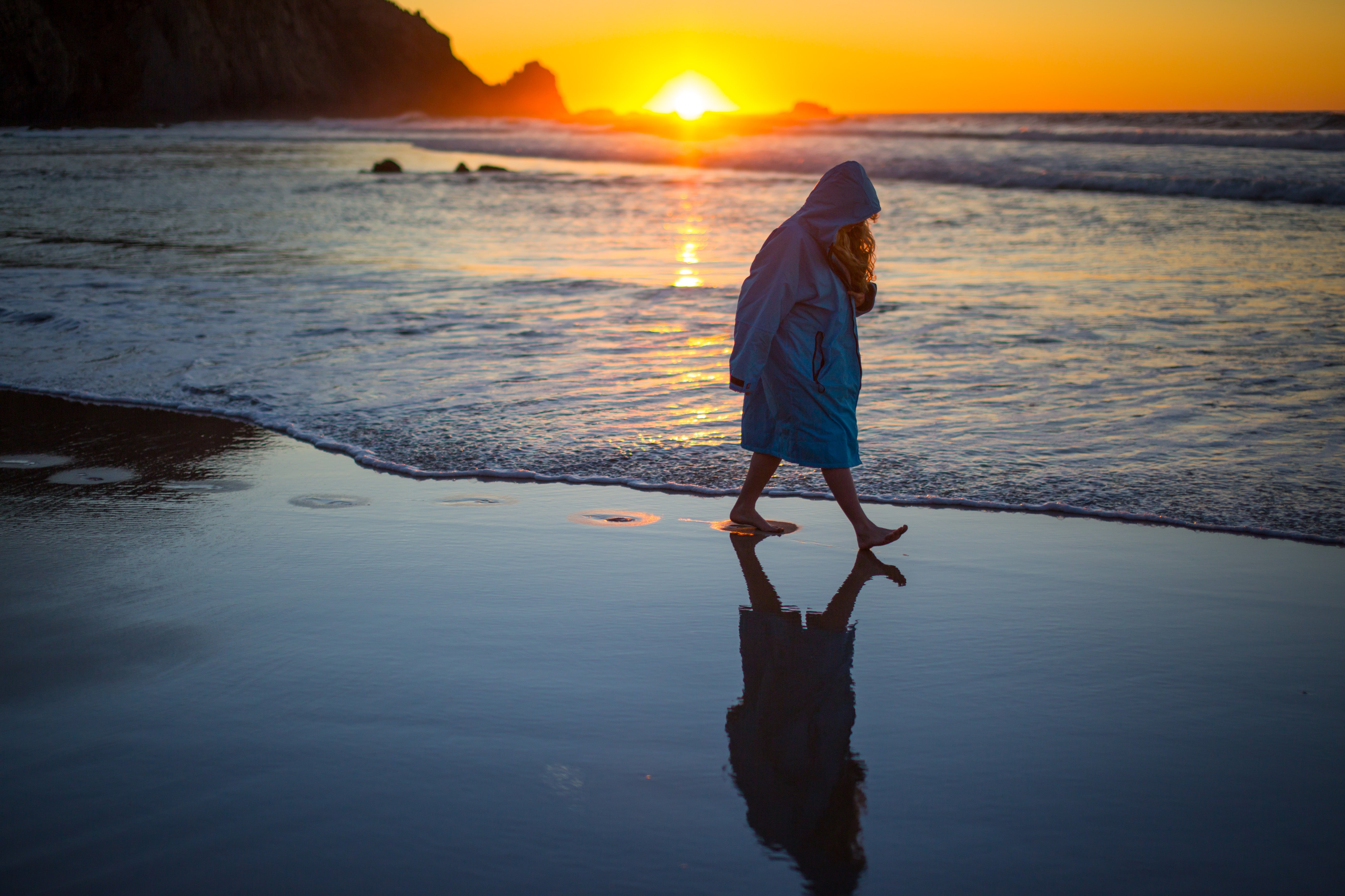 Walking on the beach in the sunset