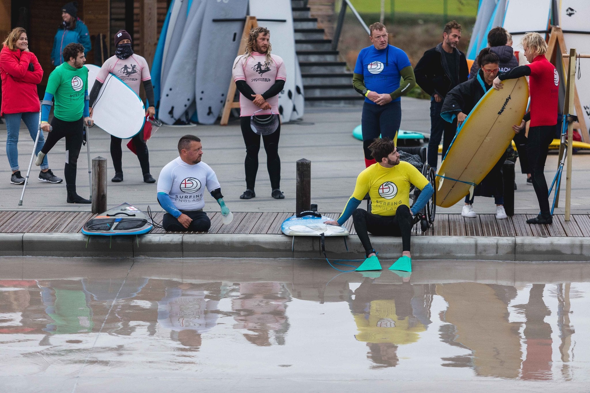Competitors waiting to surf at the 2020 English Adaptive Surf Open
