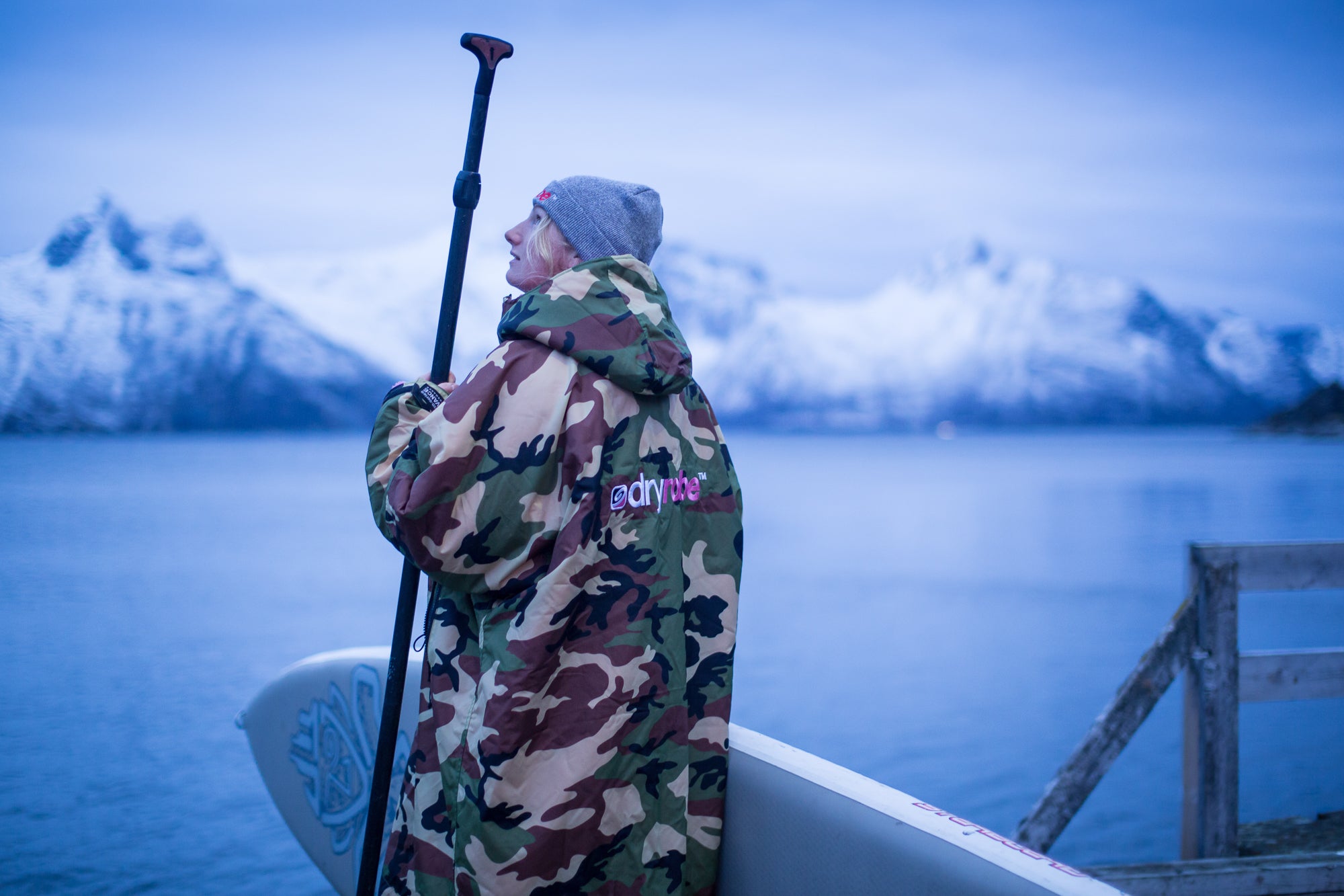 Cal Major getting ready to paddle out in Norway 