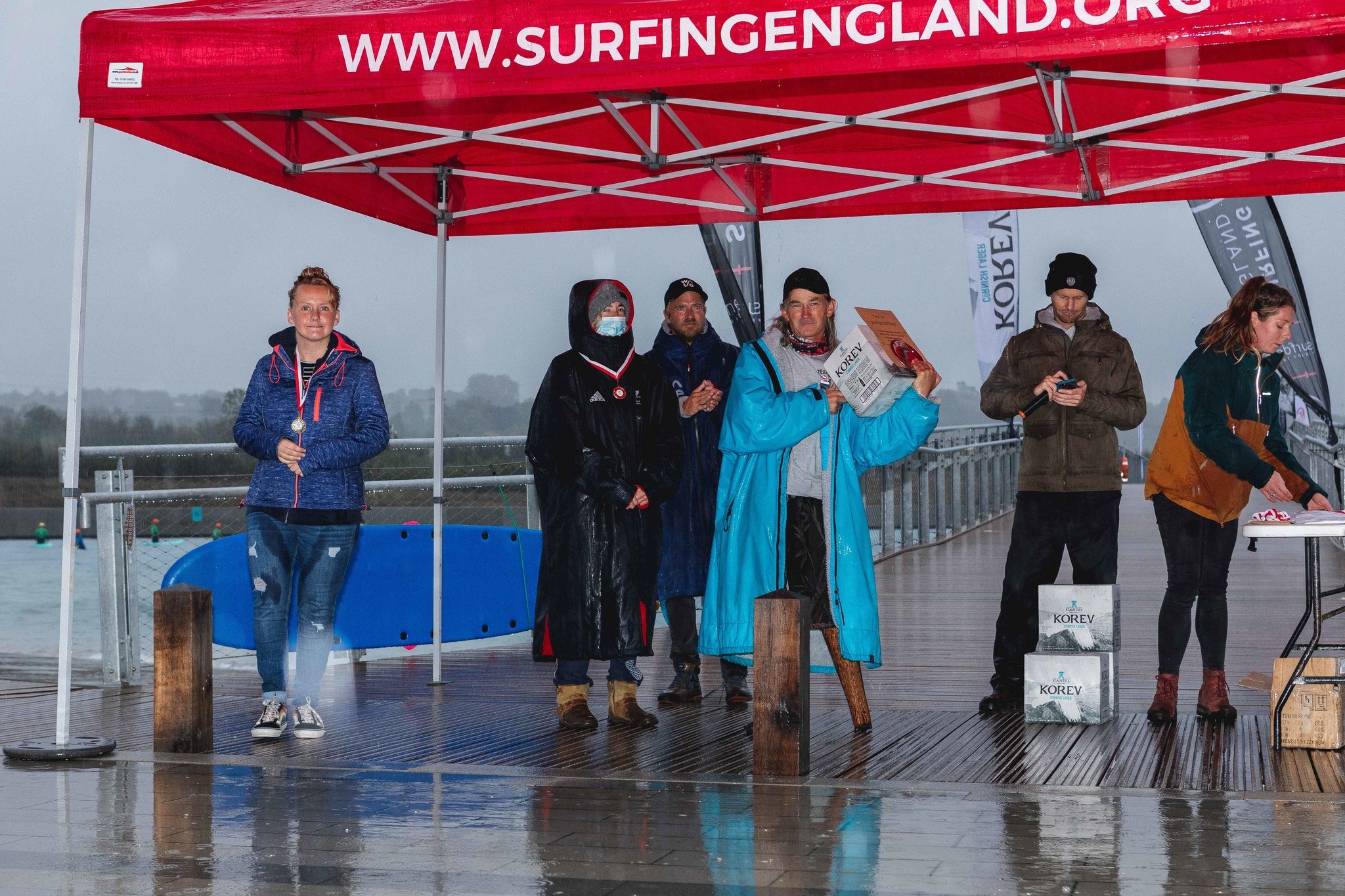 Pegleg Bennet competing at the 2020 Korev English Adaptive Surfing Open