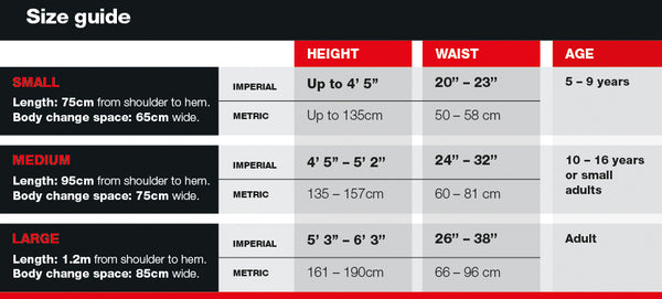 Towel dryrobe Size Chart