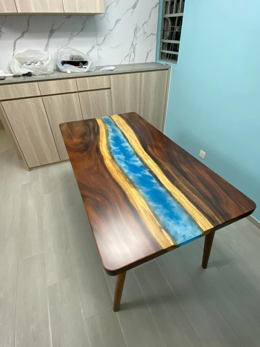 Walnut Wood Epoxy Resin Table with Murky Bright Blue Epoxy – Epoxy & Wood  Limited