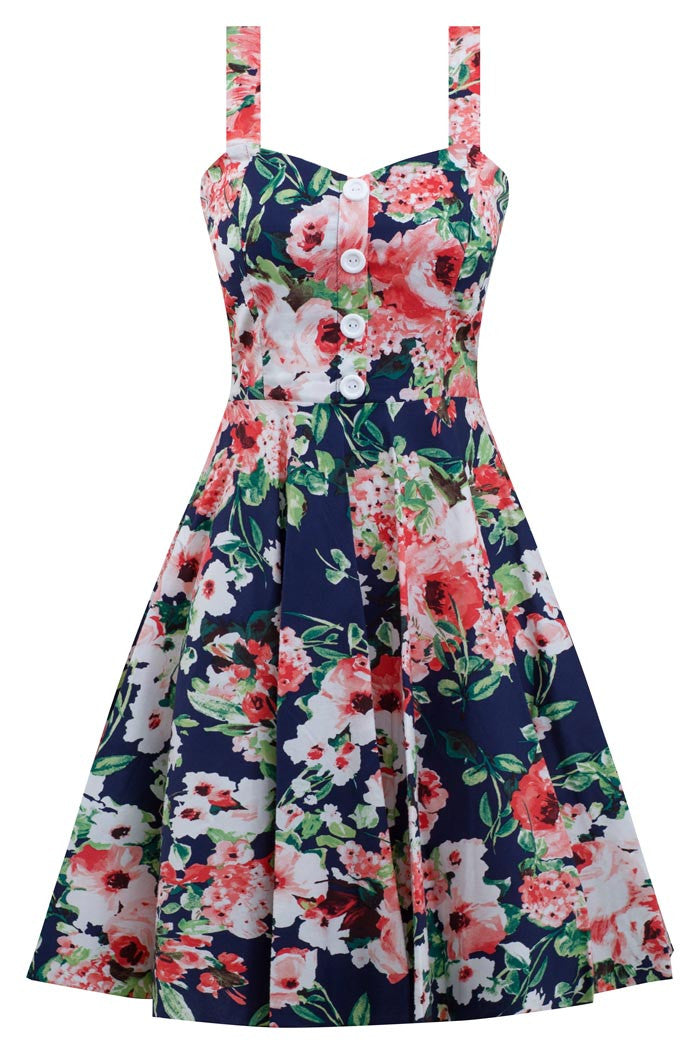 red floral swing dress