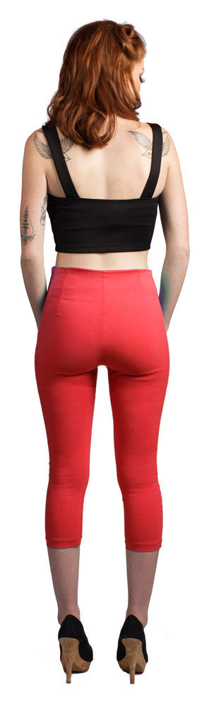 Red Retro Gal High Waist Pinup Capris Double Trouble Apparel