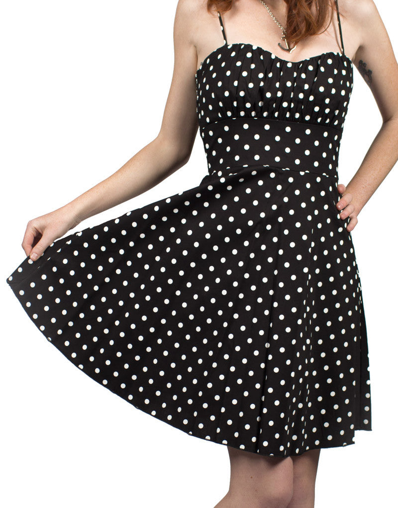 Polka Dot Swing Dress - Black - Rockabilly Rebel Girl Smocked Back ...