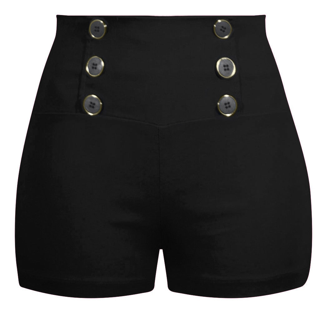 High Waisted Retro Shorts in Black. Pinup Style Short | Double Trouble ...