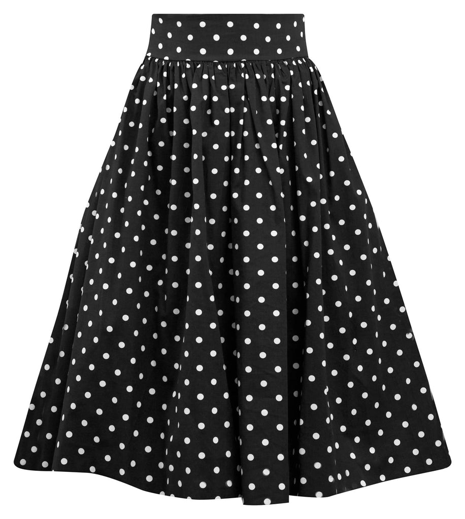 Polka Dot Swing Skirt with Stretch Waist in Black | Double Trouble Apparel