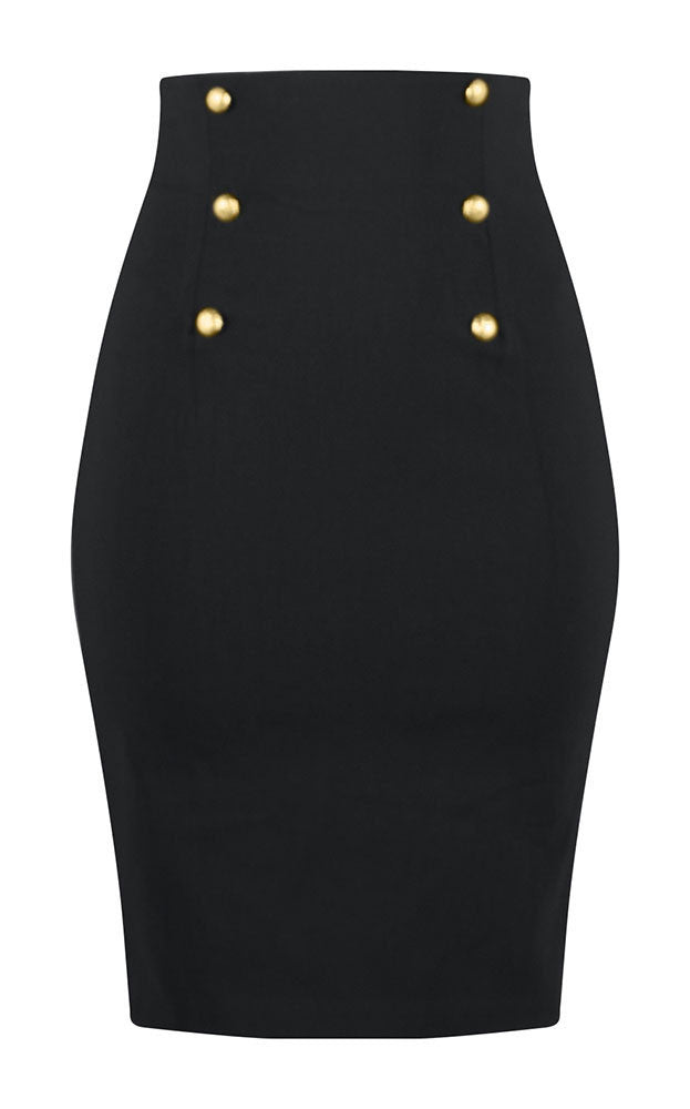 Retro Glam High Waisted Pin Up Pencil Skirt in Black | Double Trouble ...