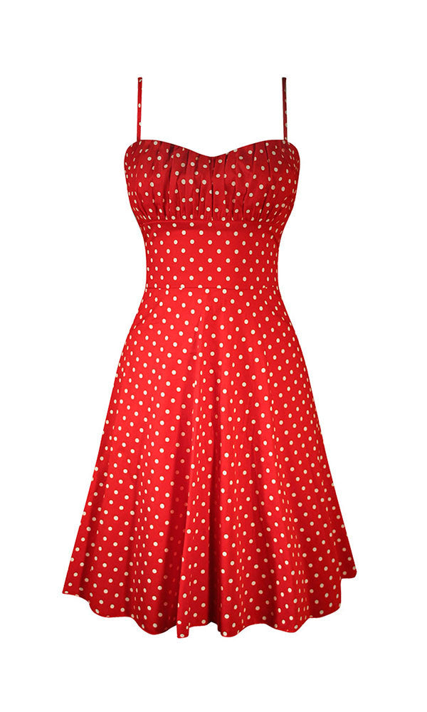 Polka Dot Swing Dress - Red - Rockabilly Rebel Ruched Bust A-line Fit ...