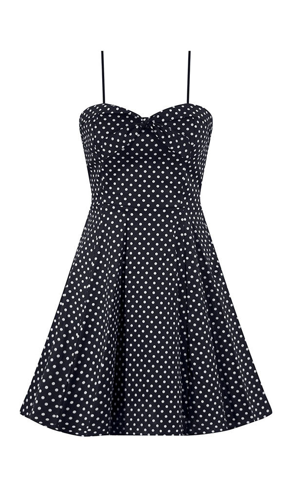 black polka dot swing dress