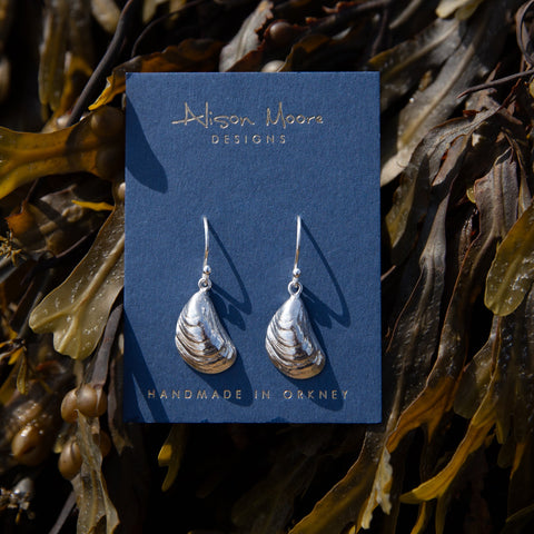 Silver Horse Mussel Shell Earrings
