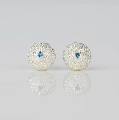 Sea Urchin March Birthstone Aquamarine Earrings