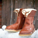 Meikoshoes Women Winter Vintage Boots Warm Unisex Lace-up Shoes