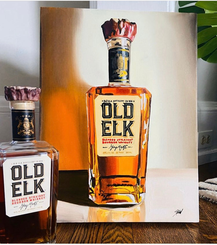 old elk whiskey bourbon bottle Oil Painting by Peterstridart peter strid stridart