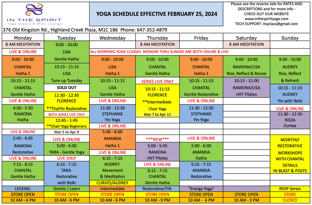 Yoga Schedule