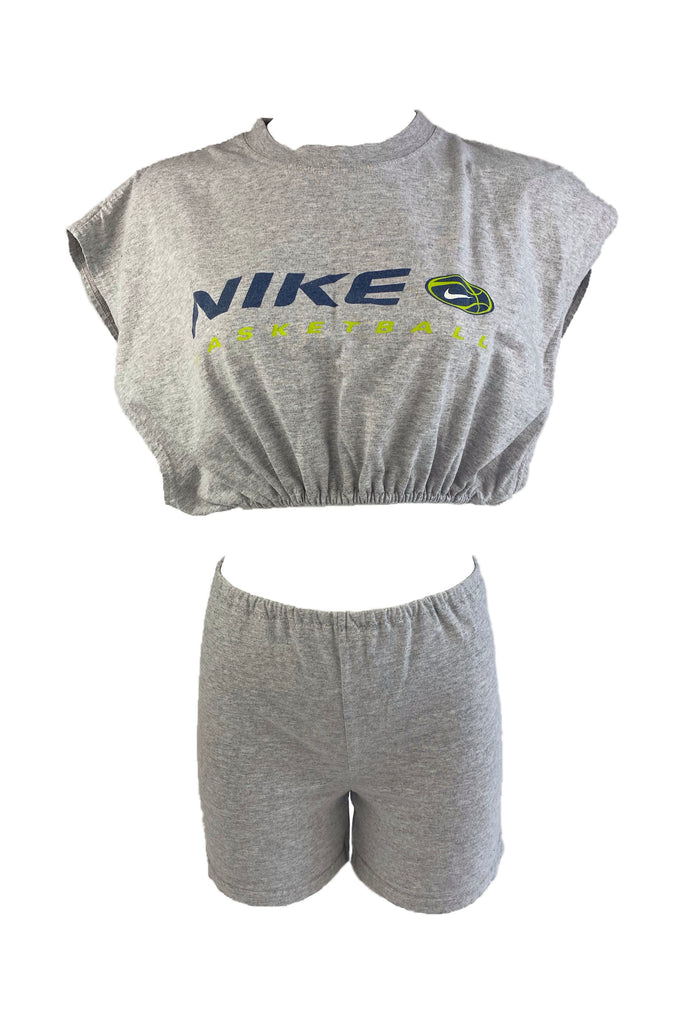 nike grey shorts and crop top set