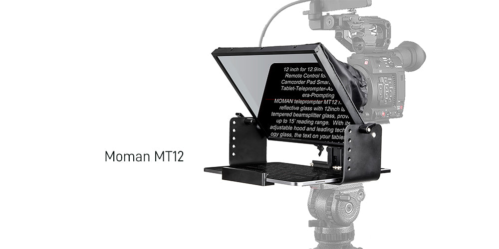 Moman professional teleprompter MT12 supports promting devices within 12 inches, being ideal for youtube video recording and more