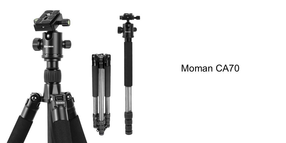 Moman CA70 is a tripod made of Carbon Fiber. A whole teleprompter system can be mounted on this tripod, keeping stable for fluent recording.