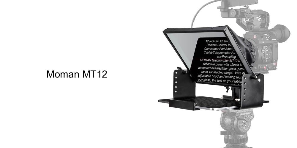 Moman MT12 is a iPad teleprompter system with large screen and HD beam splitter glass. It can apply to podcasting, live broadcasting.