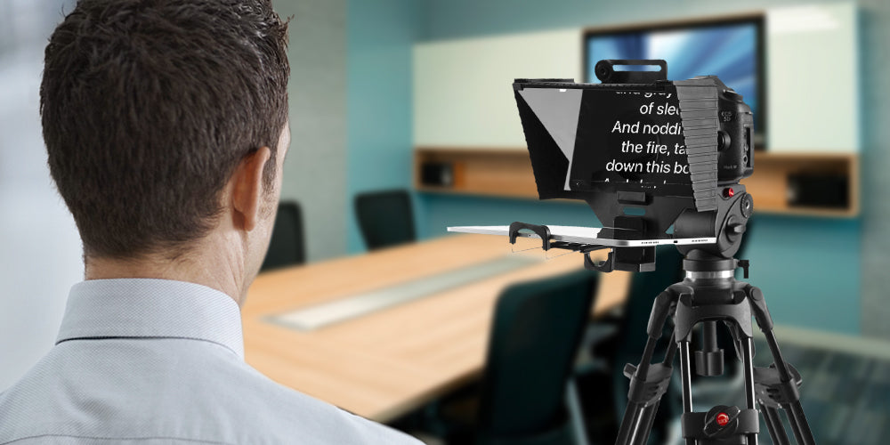 Moman big view teleprompters for studio, enjoy HD display, stable mounting, and adjustable angles for easy reading.