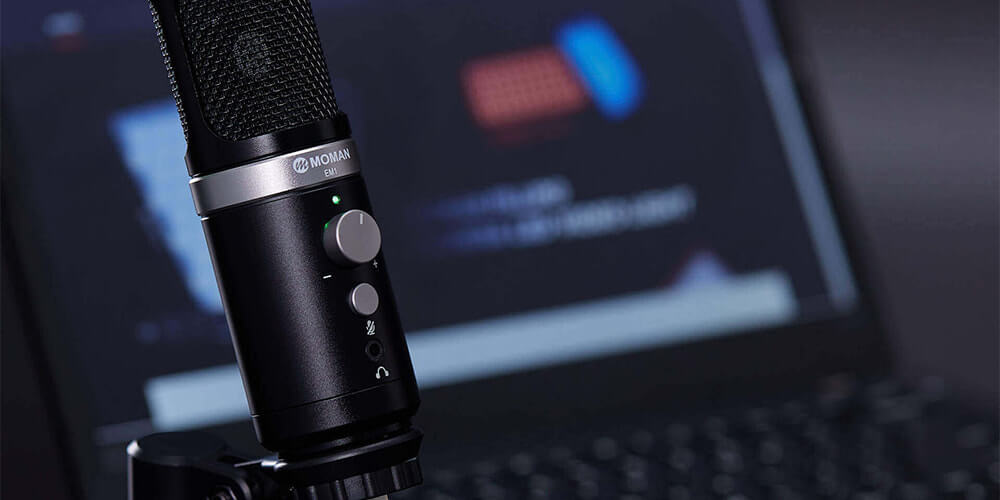 Moman EM1 desktop microphone uses Type-C to USB as connection. It can be used for live streaming, recording, online classes, etc.