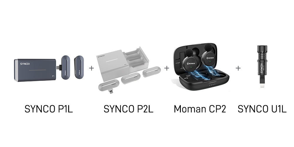 A quick look at appearance comparison among SYNCO P1L, P2L, Moman CP2, and SYNCO U1L best microphone for Youtube interviews.