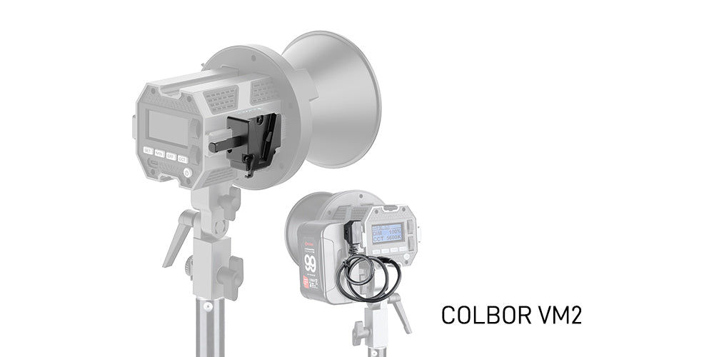 COLBOR VM2 for CL60 studio light serie is simple to use. Slide it along the slots on the side and your battery can be firmly mounted