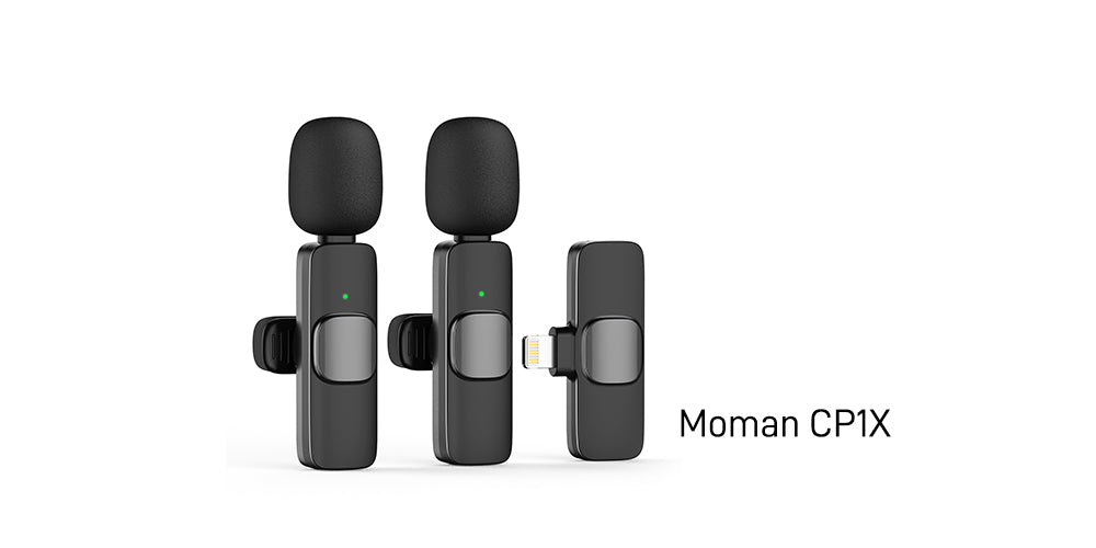 Moman CP1X is a dual-channel wireless Type-C microphone of omnidirectional Lav type. It features effective noise-suppression for clear audio in video recording.