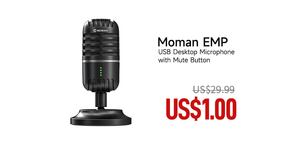 Moman EMP budget PC podcasting microphone is now down to $1 in August flash sale! It is designed to have a mute button and supports real-time monitor.