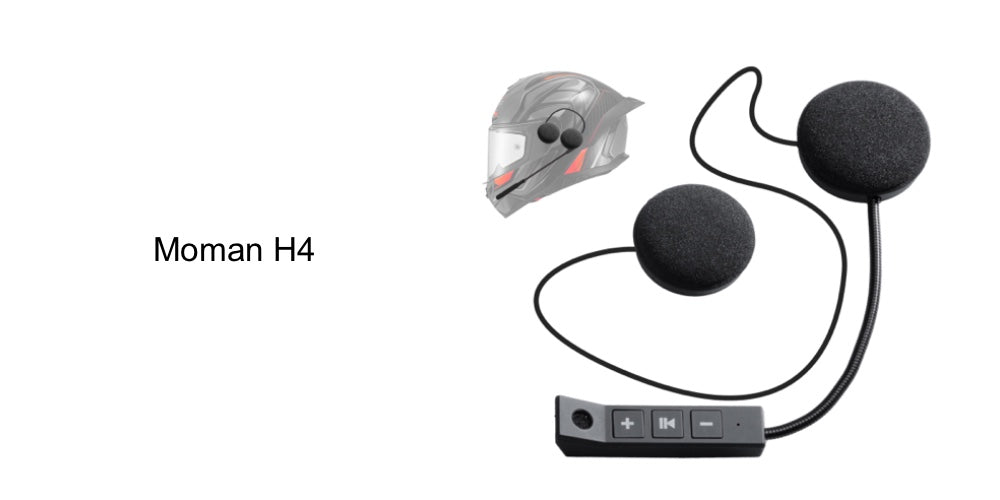 Moman H4 motorcycle Bluetooth headset for half helmet is able to connect to Moman H1 intercom for wireless communication.