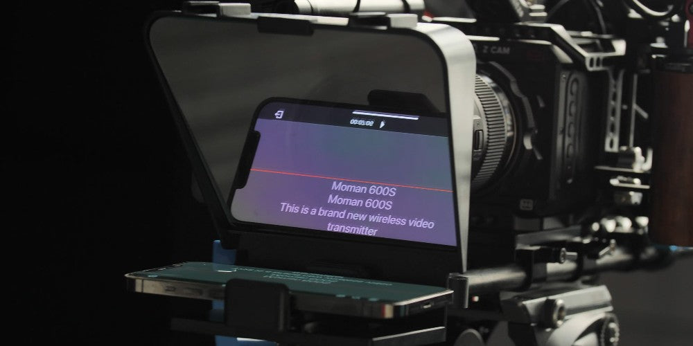 Moman large screen teleprompters with HD display mirror glass support tablets and phones mounting