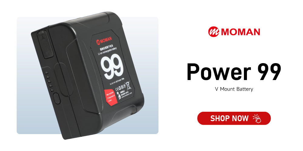 Moman Power 99 is a compact yet strong v mount battery for power supplying photography setup