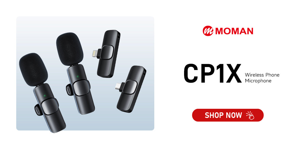 Moman CP1X is portable and mini for outdoor filming. This wireless YouTube mic can easily attach to your shirt or collar via the pocket clip.