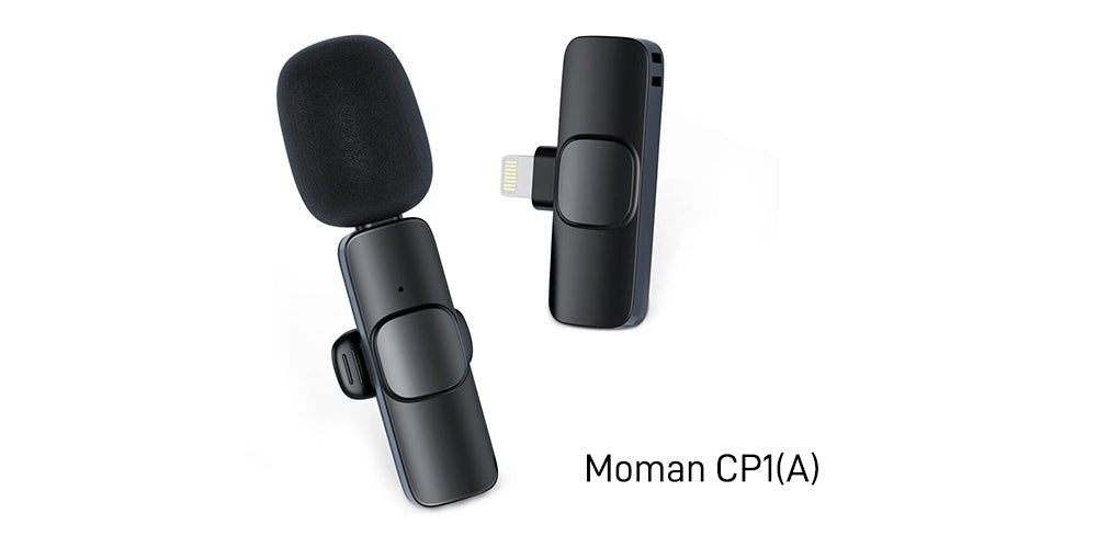 Moman CP1(A) clip on wireless microphone for iPhone is small and lightweight, taking a plug&play design