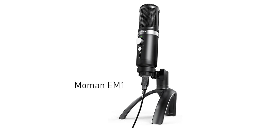 Moman EM1 budget USB podcaster microphone can be used with PCs and laptops, but also it can record on your smartphone thanks to the USB to Type-C cable.