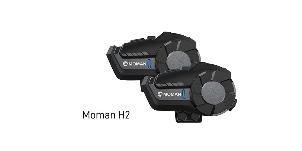 Moman H2 is a compact and buget Bluetooth helmet intercom system with high-quality audio, 1000-meter transmission range, and working time of up to 20 hours.