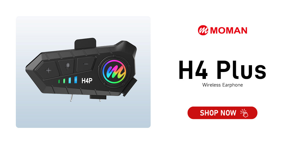 Moman H4 バイク用ヘルメット音楽ヘッドセットは、曲、FM ラジオ、電話の通話を聴くための高品質オーディオを備えています。