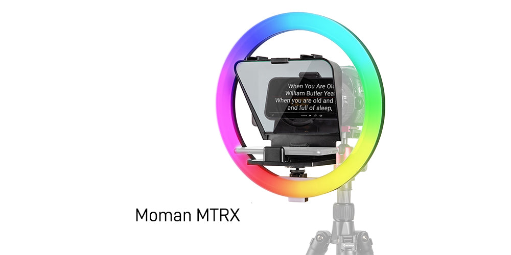 Moman MTRX combo of teleprompter and RGB ring light enables your youtube videos to have better lighting effects while recording fluently