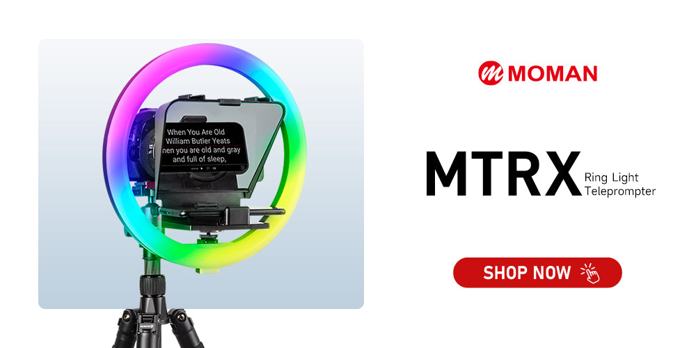 Moman MTRX TikTok teleprompter and RGB ring light combo enables you to have a bright and fine portrait effect. It is ideal for Youtubers, live streamers, etc.