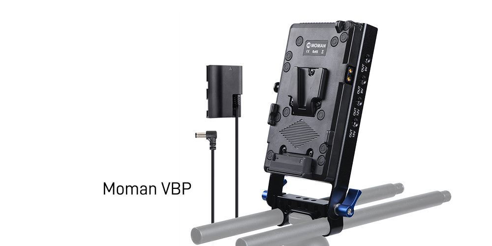 Moman VBP v mounting plate with D-tap output, is packed with DC to LP-E6 dummy power battery adapter