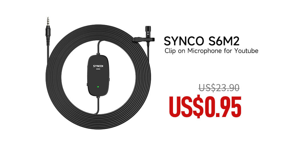 SYNCO S6M2 inexpensive lavalier microphone can apply to podcasting, Youtube video making, online meetings and classes. ItS 3.5mm TRRS connection gurantees a wide usage range.