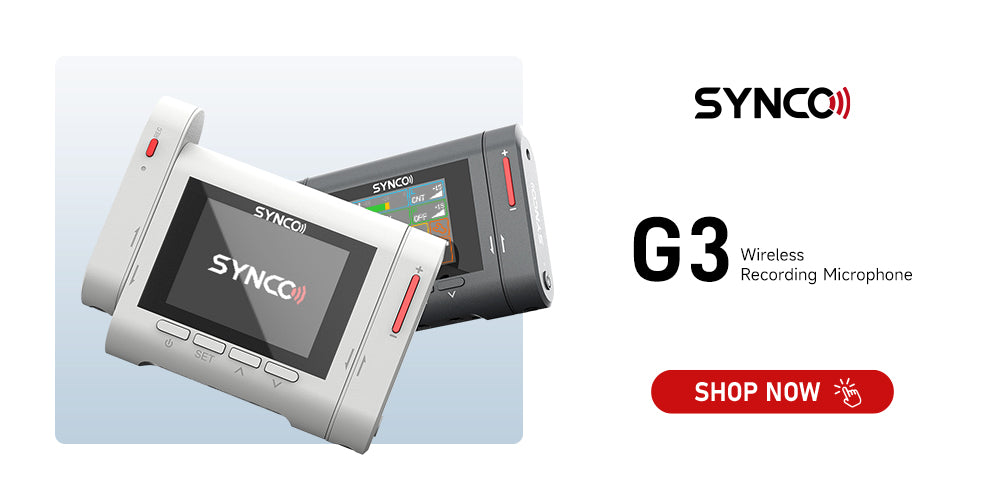 SYNCO G3 has a LCD screen display for monitor. It enjoys a wide compability to apply to YouTube video producing, vlogging, interviewing, filmmaking, etc.