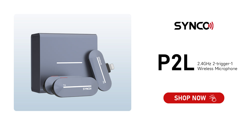 SYNCO P2L wireless Lav mic for YouTube social media is packed with a quick charging case. It has a battery life of 5 hours.