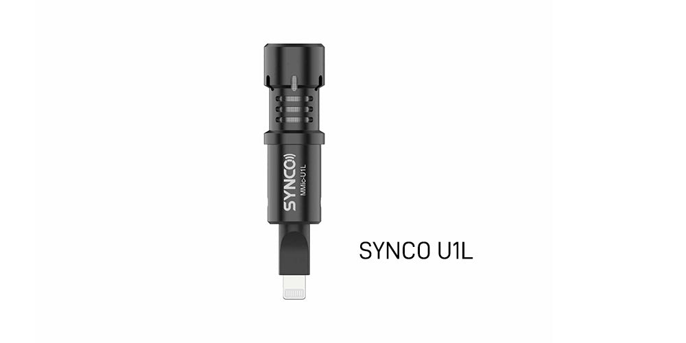 SYNCO U1L is a mini shotgun microphone for iPhone. It is 90° rotatable for capaturing the speaker's voice in front of it.