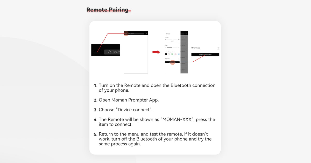 Moman Prompter App Remote Pairing