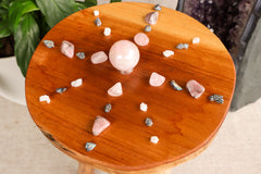 Crystal grid with rose quartz, smokey quartz and rhodonite