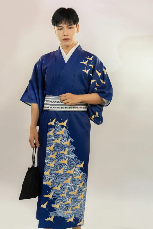 Navy Blue Traditional Men Kimono – Japan Box