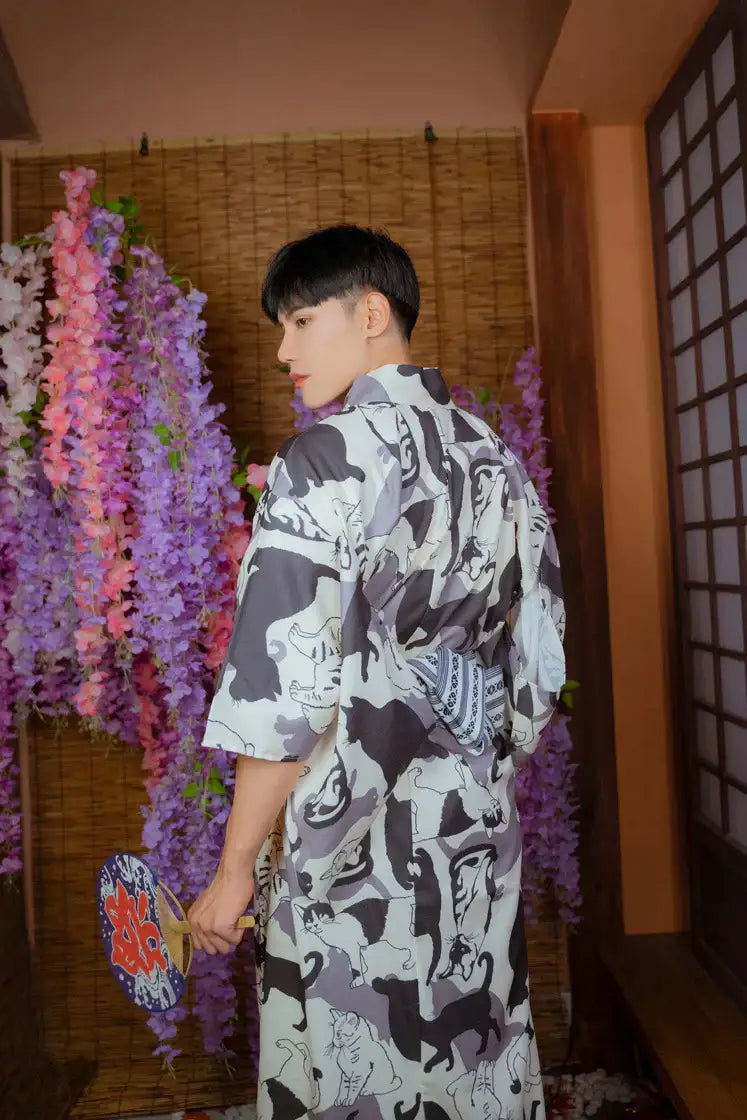 Kimono japonés auténtico para hombres 039; Composición de medio algodón / poliéster Patrón japonés Tejido ligero no elástico Suave y suave al tacto Tabla de tallas (CM) Tamaño. - Japan Box