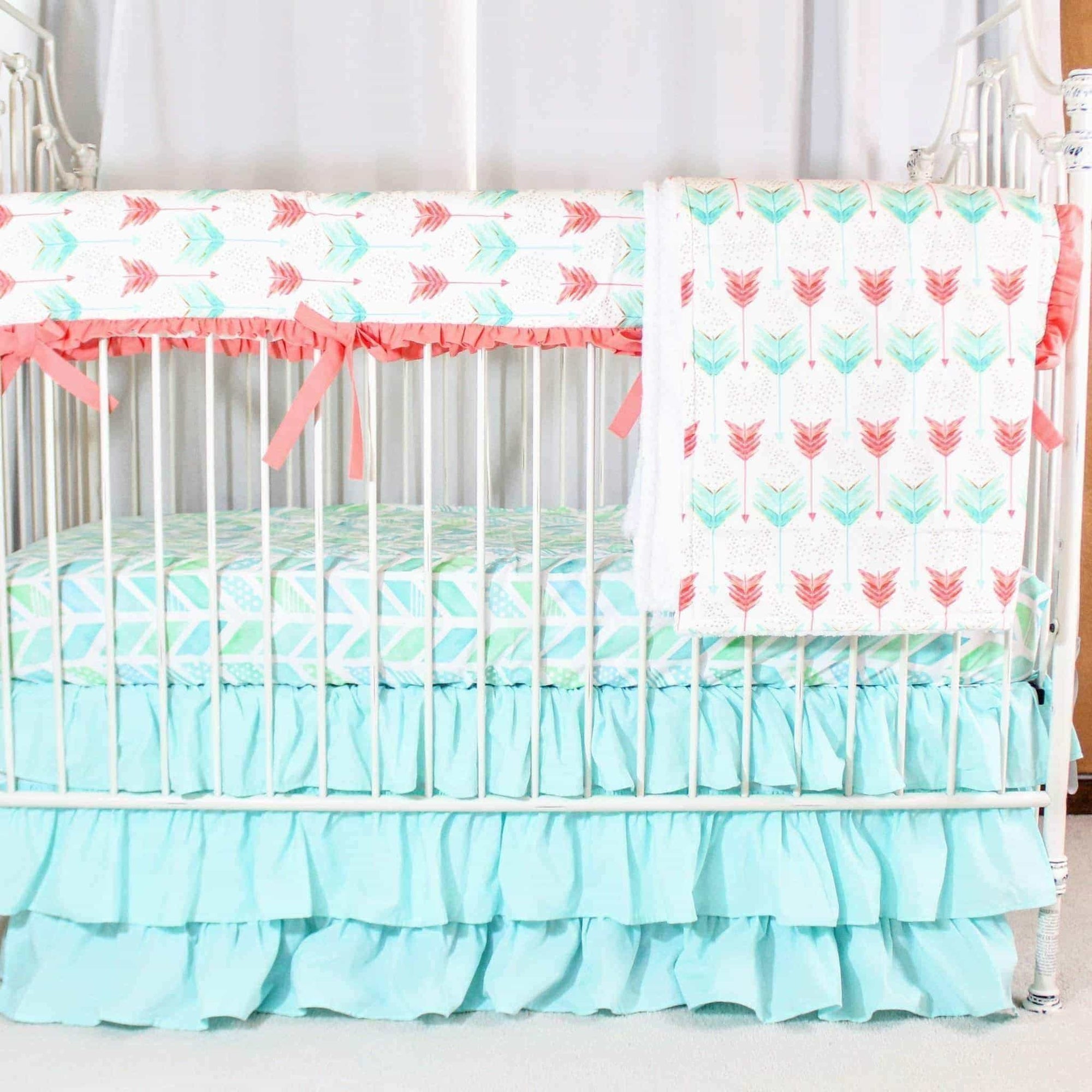 coral and teal baby bedding