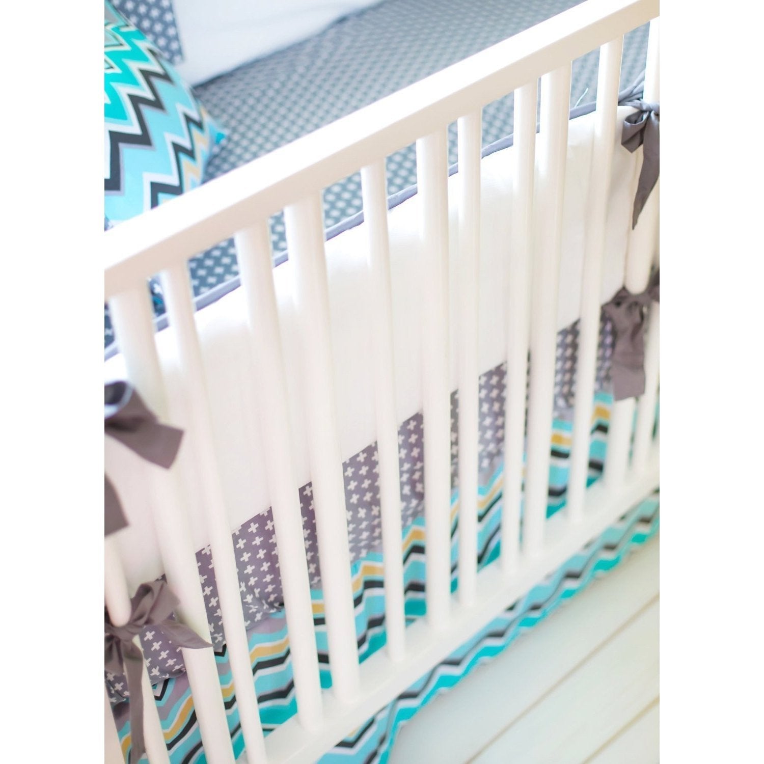 Aqua Gray Chevron Piper In Gray Baby Bedding Set Jack And Jill